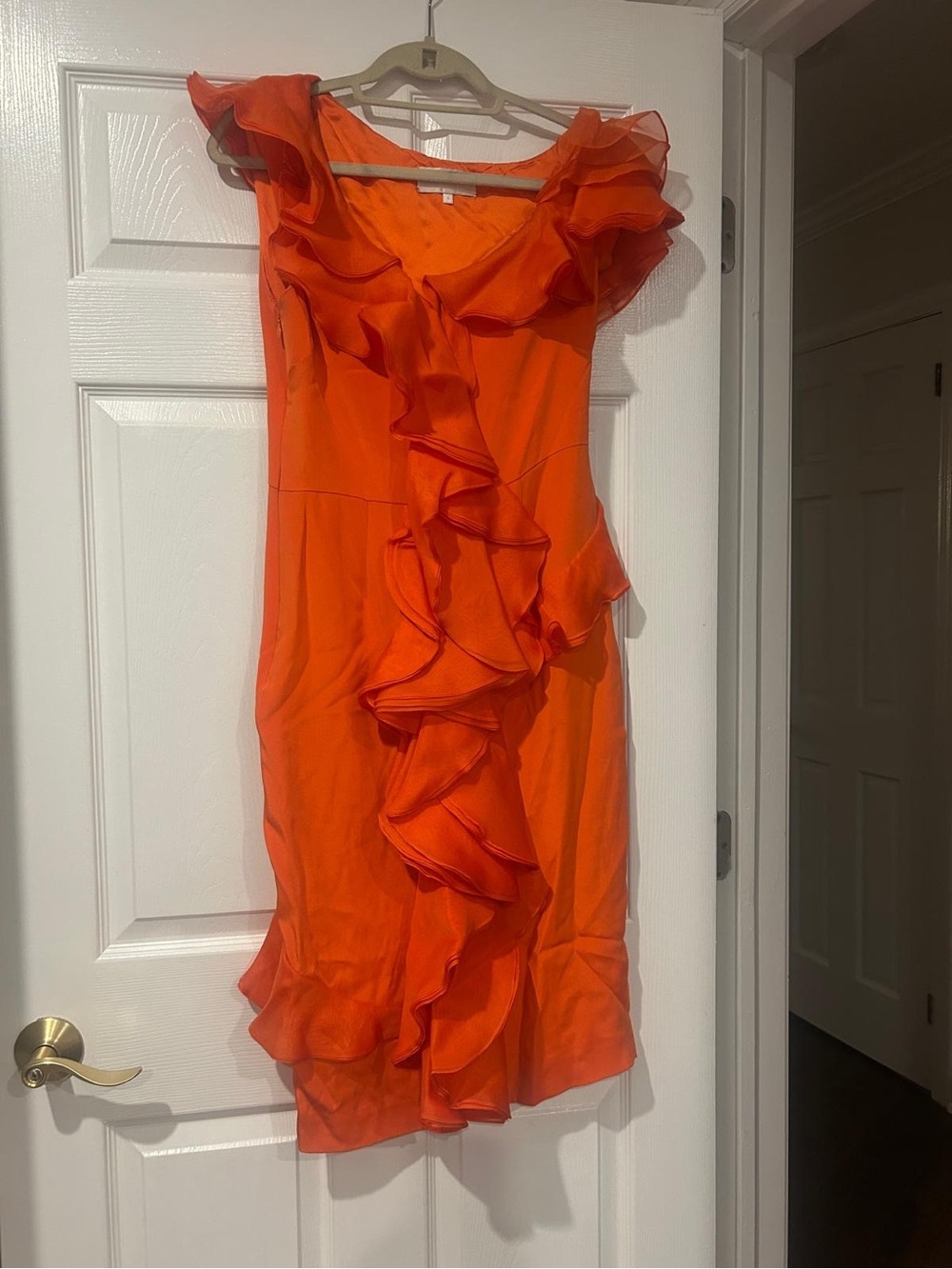 Christian Siriano Vibrant Orange Ruffle-Front Midi Dress